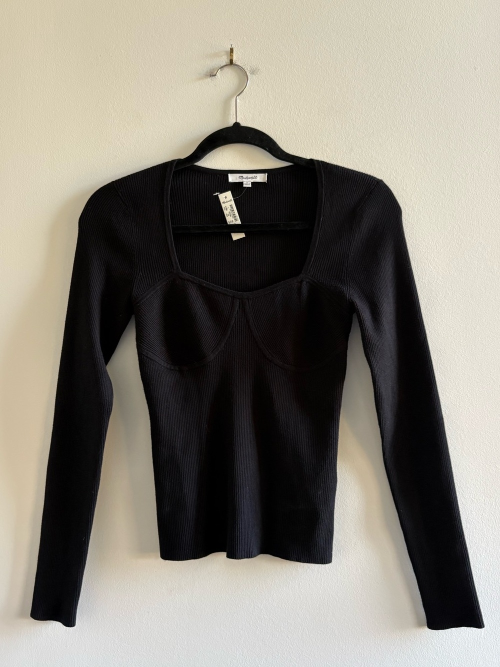 NWT Madewell Wide Ribbed Long-Sleeve Sweetheart Top size Small